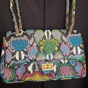 Super Stylish- Multi-colored Faux Snake Skin purse. Double handle/Crossbody bag.